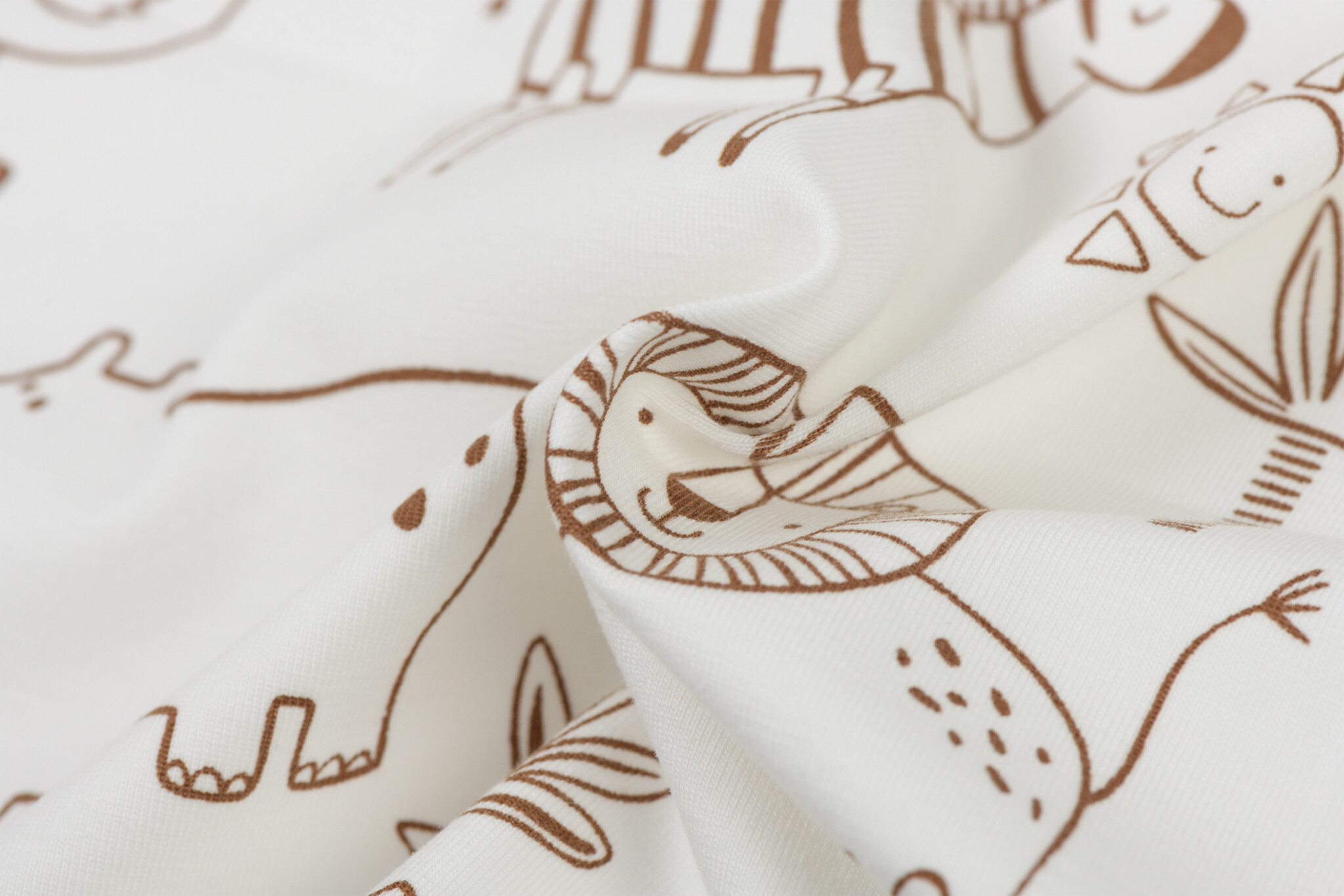 Jersey Katoen Stof - Safari Dieren Ecru
