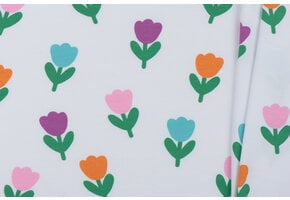 Jersey Katoen Stof - Lente Tulpen