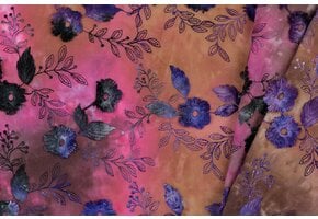 Katoen Embroidery  Stof Tie Dye Poppy Flower Earth - Pink