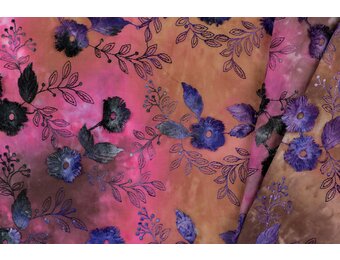 Katoen Embroidery Stof Tie Dye Poppy Flower Earth - Pink