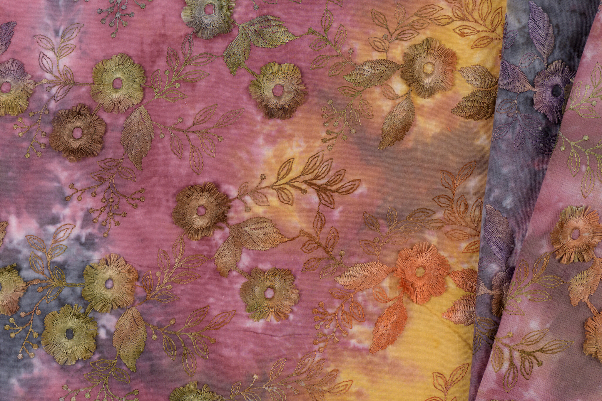 Katoen Embroidery  Stof Tie Dye Poppy Flower Rose