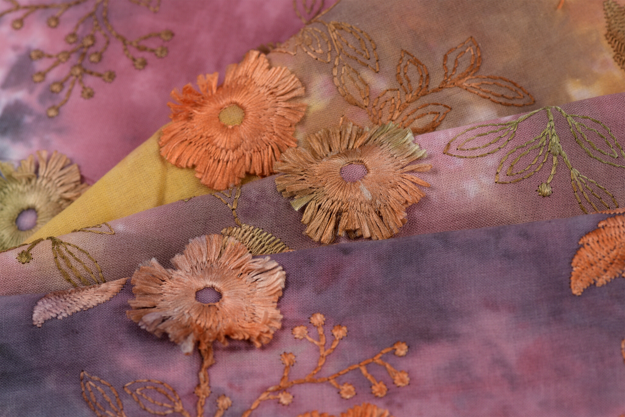 Katoen Embroidery Stof Tie Dye Poppy Flower Rose