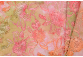 Katoen Embroidery  Stof Tie Dye Swingy Flowers Rose