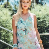 Katoen Embroidery Stof Tie Dye Poppy Flower Earth - Pink