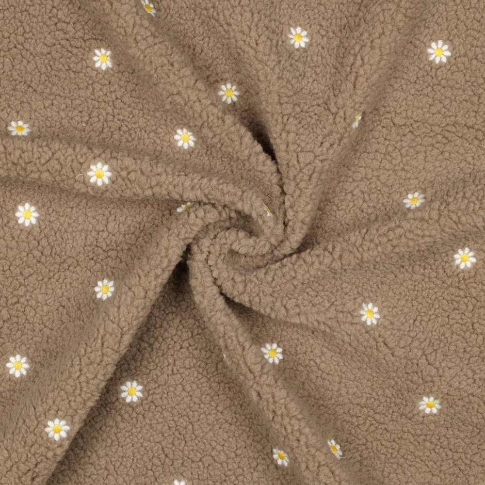 Teddy Stof Embroidery Bloemen Taupe
