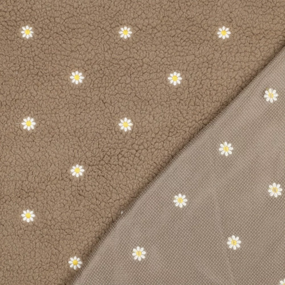 Teddy Stof Embroidery Bloemen Taupe