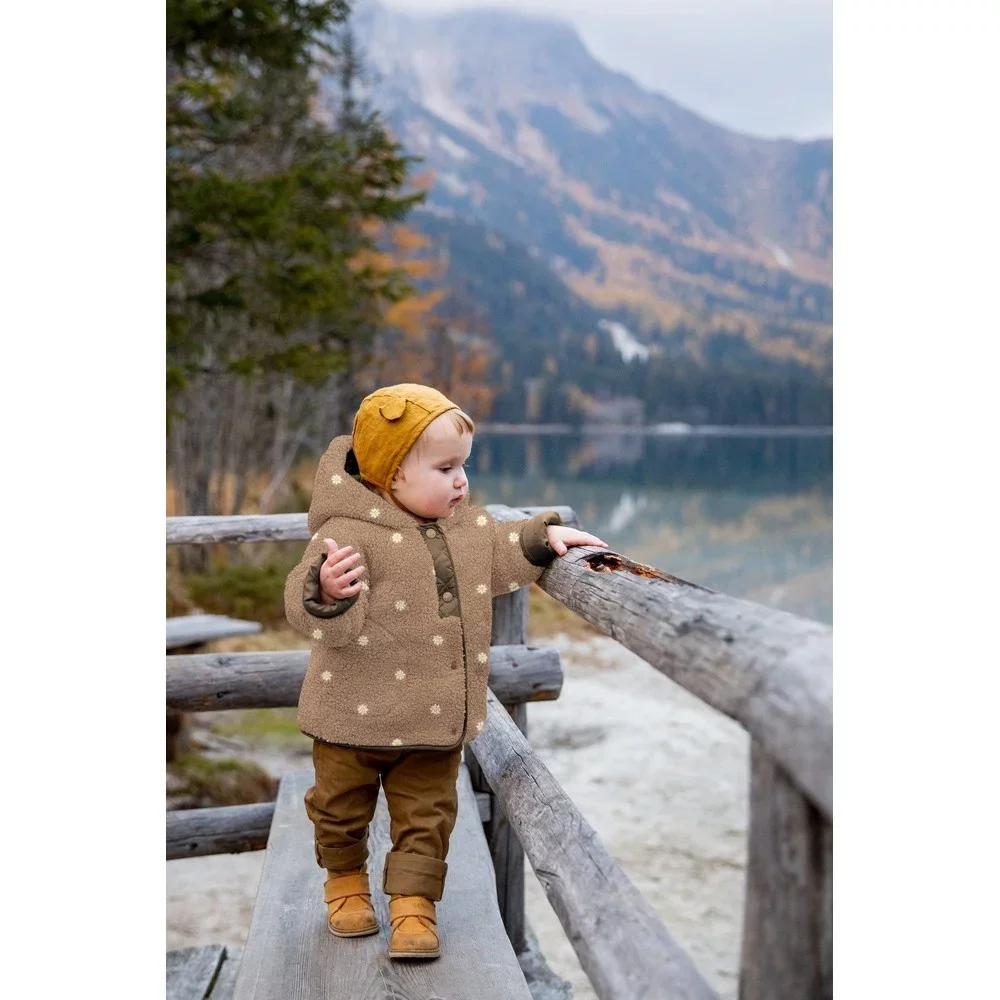 Teddy Stof Embroidery Bloemen Taupe