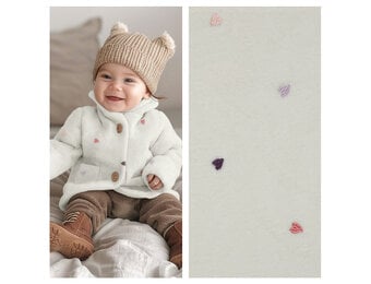 Teddy Stof Embroidery Hartjes Ecru