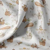 Katoen Poplin Stof - Dieren Droomwereld Wit - Kastanje