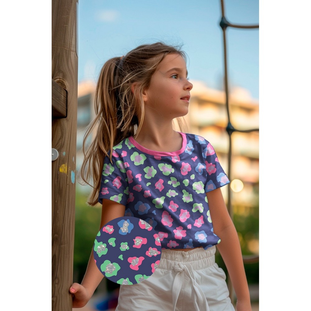 Jersey Katoen Stof Glitter Dierprint - Zwart