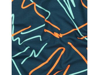 Katoenen Jersey Stof - Neon Abstract - Petrol