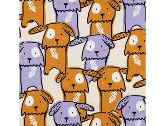 Katoenen Jersey Stof - Grappige Honden - Ecru