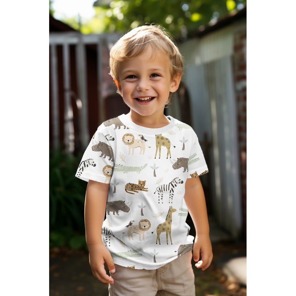 Jersey Katoen Stof Digitale Print - Safari Dieren - Ecru