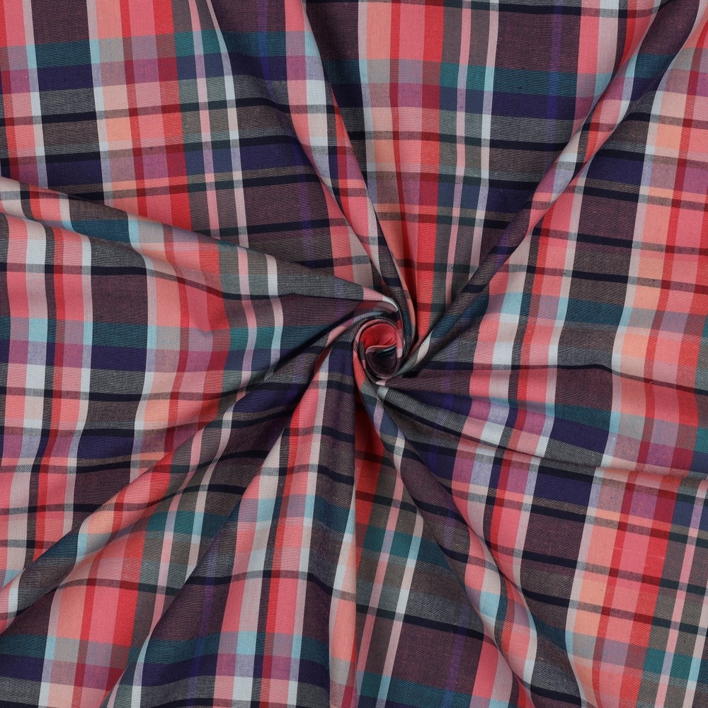 Katoen Stof Ruiten Garen geverfd - Donker Koraal