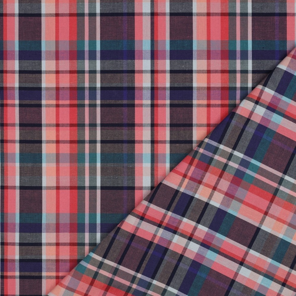 Katoen Stof Ruiten Garen geverfd - Donker Koraal