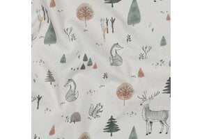 Katoen Poplin Stof Digitale Print - Bosdieren - Off White