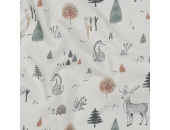 Katoen Poplin Stof Digitale Print - Bosdieren - Off White