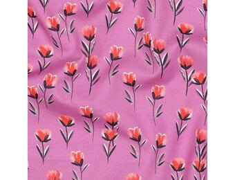 Katoen Poplin Stof Digitale Print - Bloemen - Fuchsia