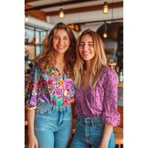 Katoen Poplin Stof Digitale Print - Bloemen - Fuchsia