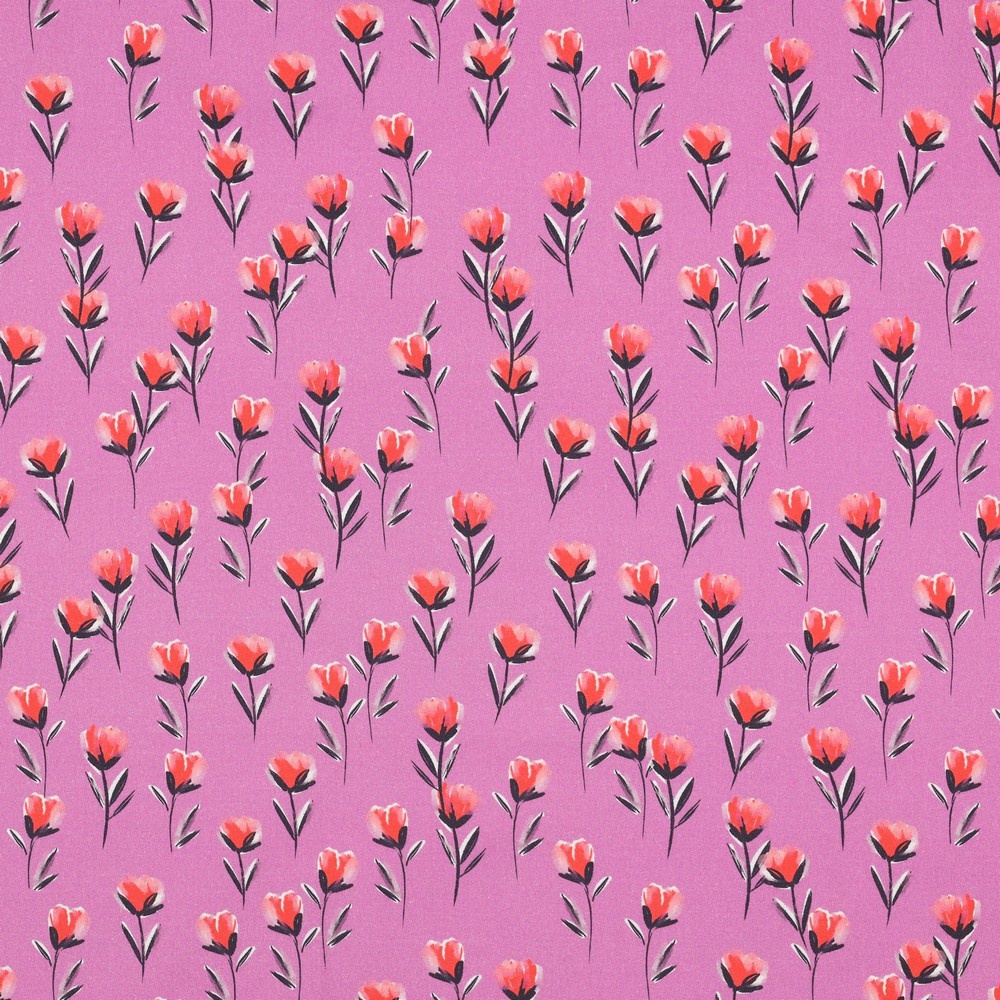 Katoen Poplin Stof Digitale Print - Bloemen - Fuchsia