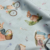 Katoen Deco Stof Paasfeest Konijntjes - Mint