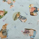 Katoen Deco Stof Paasfeest Konijntjes - Mint