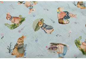 Katoen Deco Stof Paasfeest Konijntjes - Mint