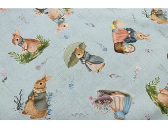 Katoen Deco Stof Paasfeest Konijntjes - Mint