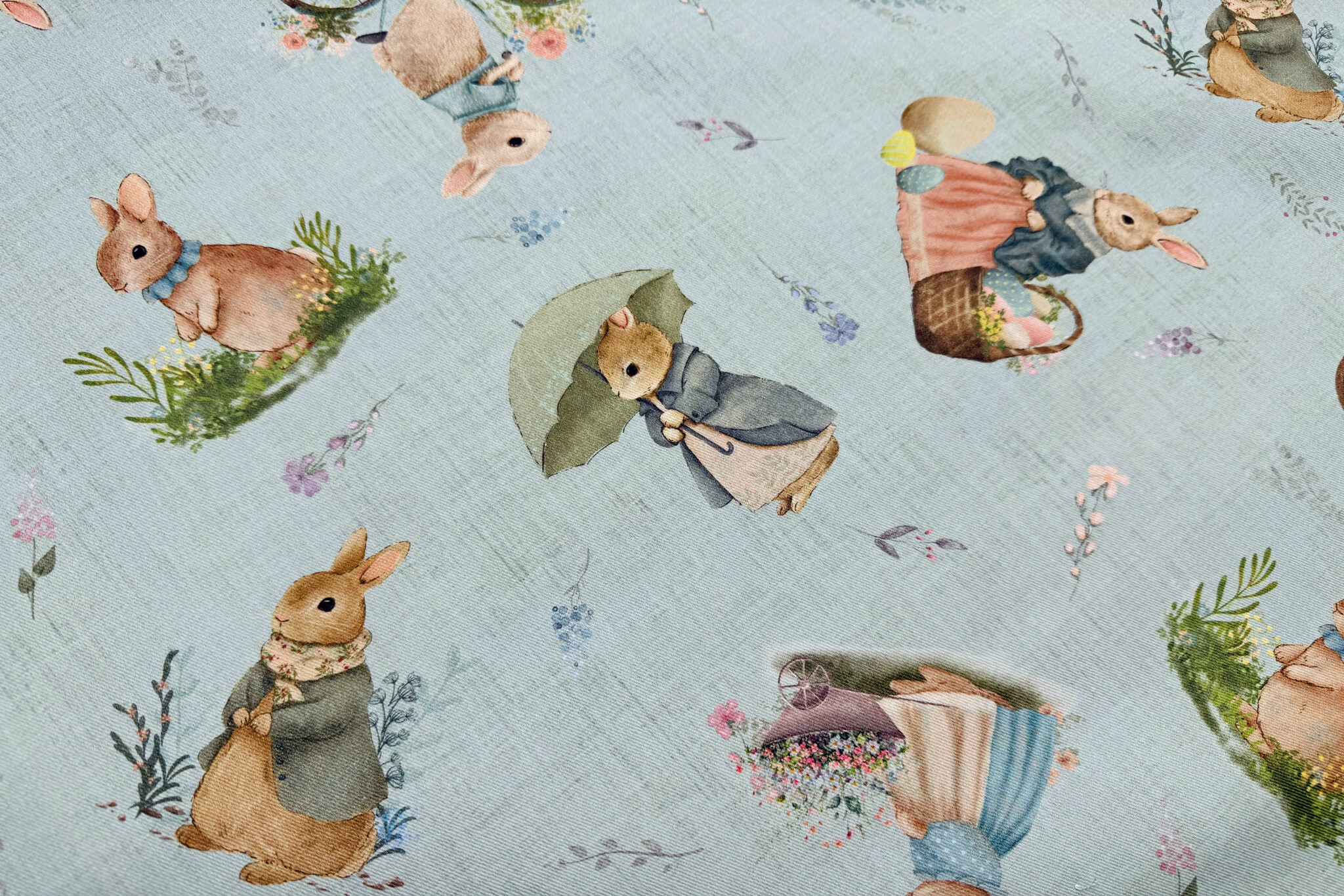 Katoen Deco Stof Paasfeest Konijntjes - Mint