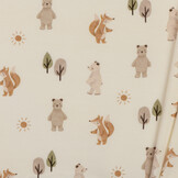 Jersey Katoen Stof Digitale Print - Bosvriendjes - Ecru