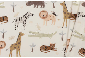 Jersey Katoen Stof Digitale Print - Safari Dieren - Ecru