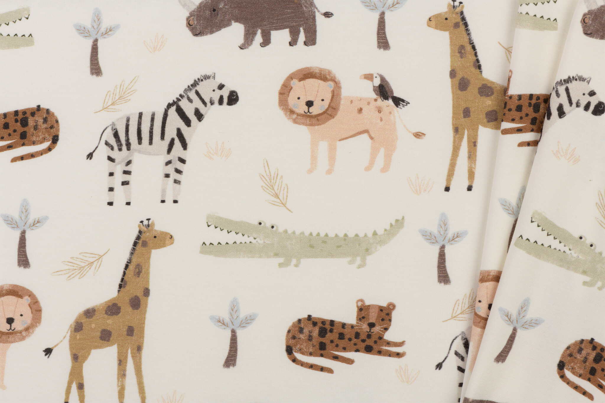Jersey Katoen Stof Digitale Print - Safari Dieren - Ecru