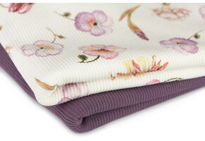 Rib Jersey Stof - Roze Schetsbloem