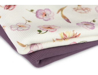 Rib Jersey Stof - Roze Schetsbloem