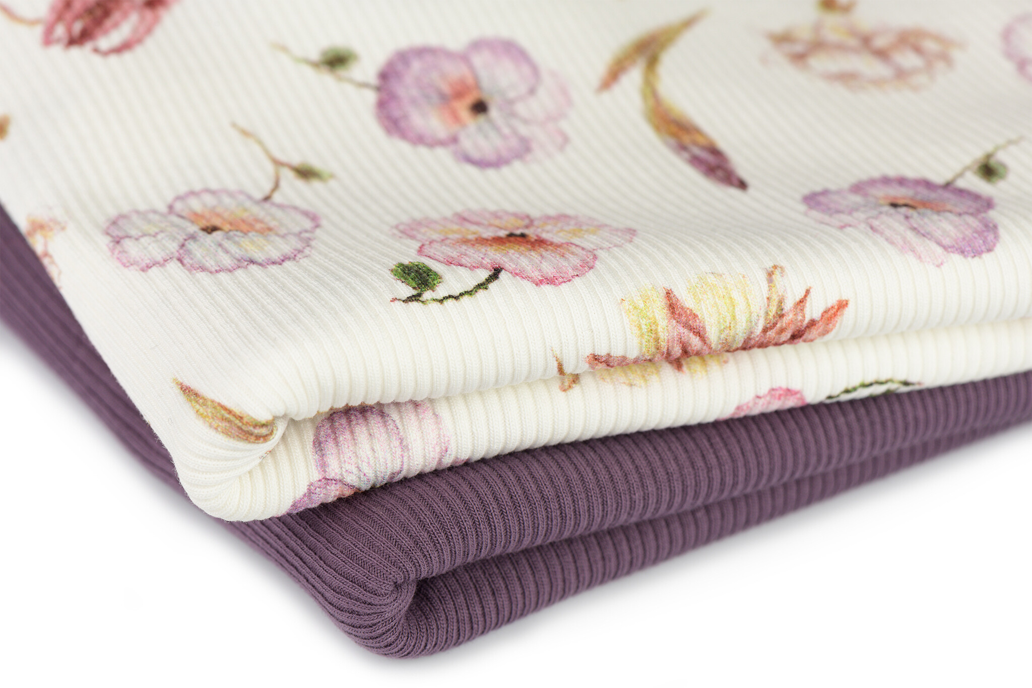 Rib Jersey Stof - Roze Schetsbloem