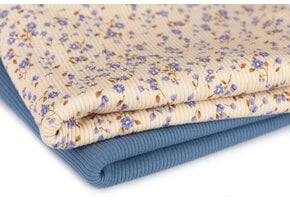 Rib Jersey Stof - Blauwe Minibloemen