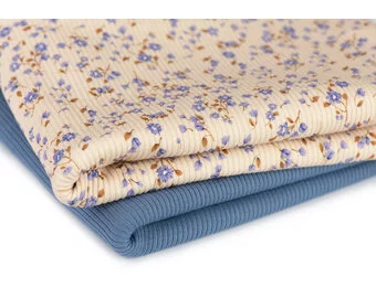 Rib Jersey Stof - Blauwe Minibloemen