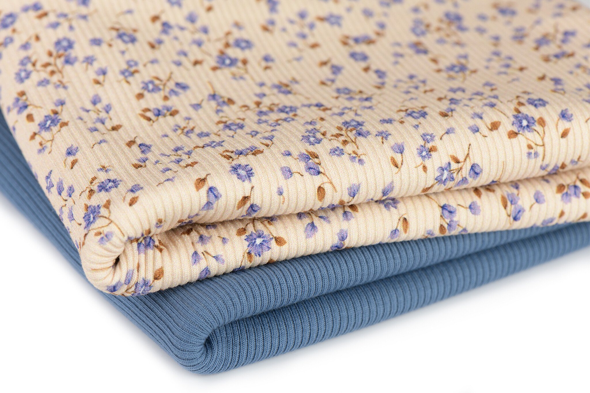 Rib Jersey Stof - Blauwe Minibloemen
