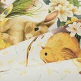 Katoen Deco Stof Paasgeluk Konijntjes & Kuikentjes - Wit