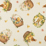 Katoen Deco Stof Paasgeluk Konijntjes & Kuikentjes - Wit