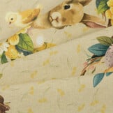 Katoen Deco Stof Paasgeluk Konijntjes & Kuikentjes - Beige