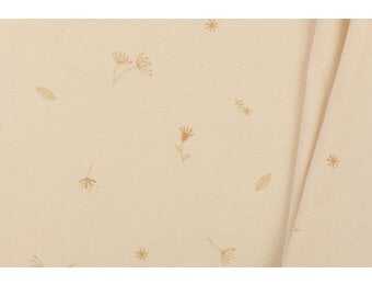 Organic Jersey Katoen Stof - Bladeren Naturel