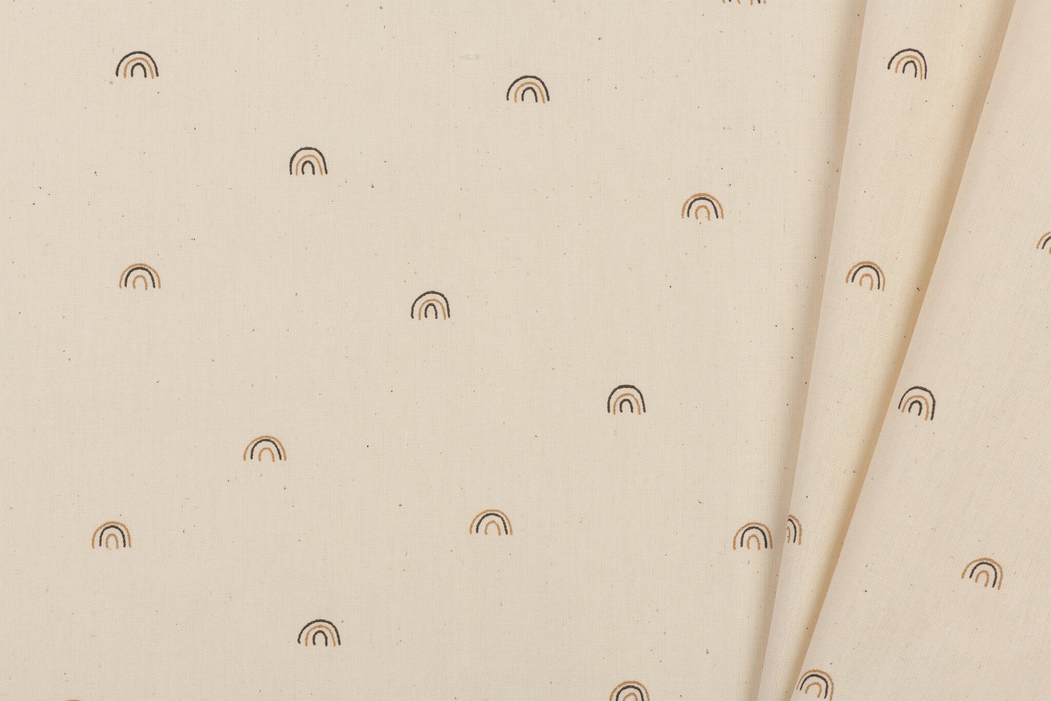 Organic Katoen Poplin Stof Print - Regenboogjes - Naturel