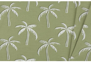 Jersey Katoen Stof - Palmbomen Olijf