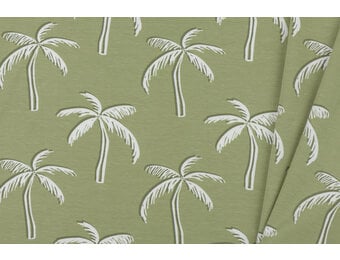 Jersey Katoen Stof - Palmbomen Olijf