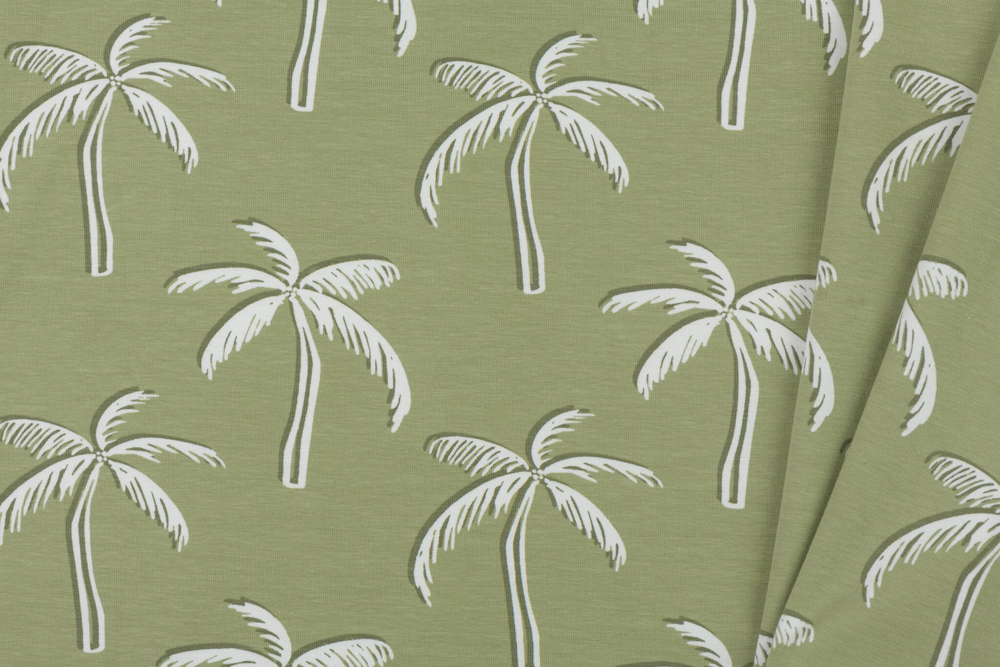 Jersey Katoen Stof - Palmbomen Olijf