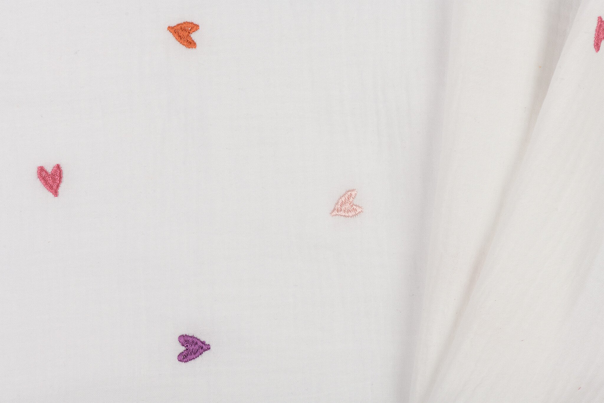 Hydrofiel Stof Embroidery Hartjes Roze- Oranje