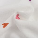 Hydrofiel Stof Embroidery Hartjes Roze- Oranje