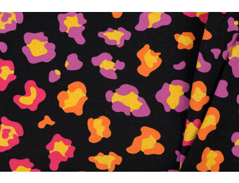 Jersey Katoen Stof Glitter Dierprint - Zwart