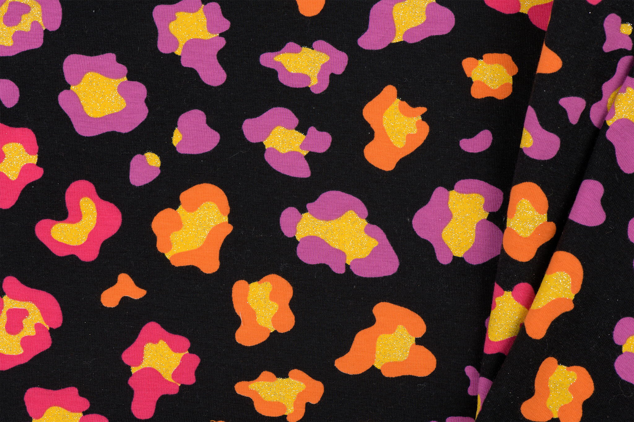 Jersey Katoen Stof Glitter Dierprint - Zwart